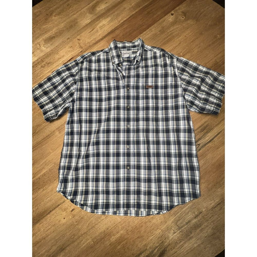 VTG Carhartt Shirt Mens Large Blue‎ Button Down Workwear Plaid Relax Fit Top Y2K